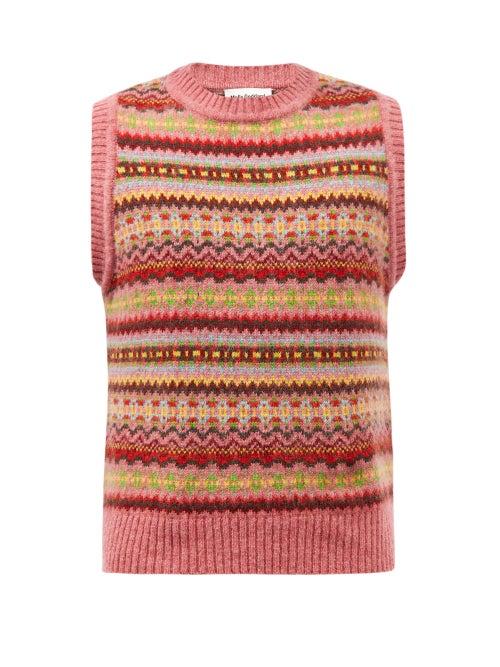 Molly Goddard - Lennon Fair Isle Wool Sleeveless Sweater - Mens - Pink Multi