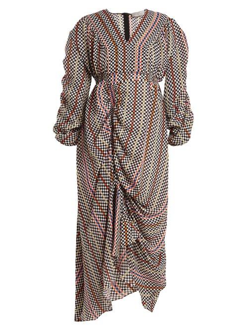 Matchesfashion.com Preen By Thornton Bregazzi - Monica Hammered Silk Checked Dress - Womens - Black Multi