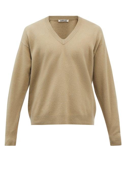 Auralee - V-neck Wool Sweater - Mens - Beige