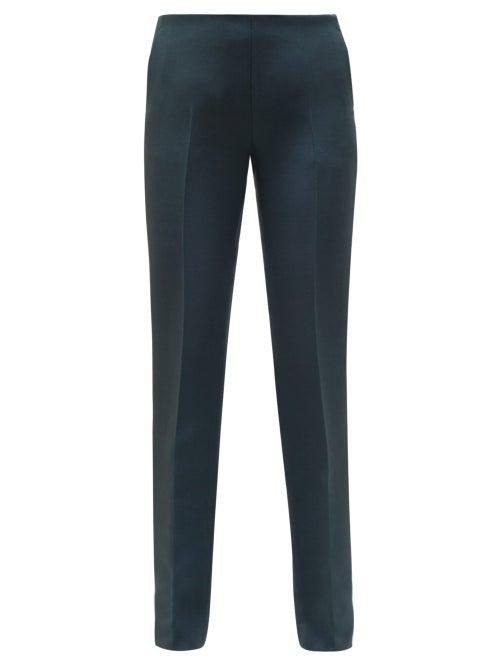 Matchesfashion.com The Row - Ladan Tailored Wool Blend Crepe Trousers - Womens - Dark Green