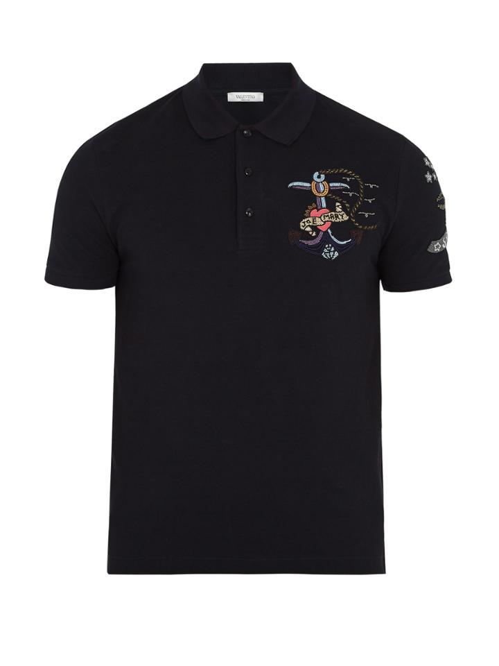 Valentino Tattoo-embroidered Cotton-piqu Polo Shirt