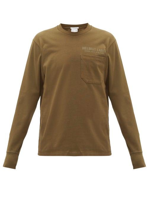 Matchesfashion.com Helmut Lang - Logo-print Long-sleeve Cotton T-shirt - Mens - Green