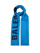 Matchesfashion.com Balenciaga - Logo Intarsia Wool Scarf - Womens - Blue