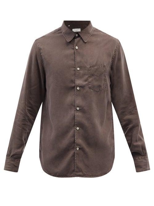 Officine Gnrale - Benoit Garment-dyed Lyocell-twill Shirt - Mens - Dark Brown