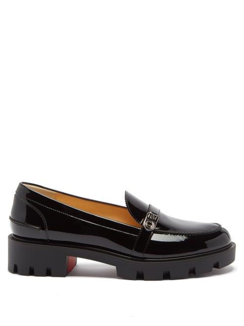 Christian Louboutin - Lock Woody Patent-leather Loafers - Womens - Black