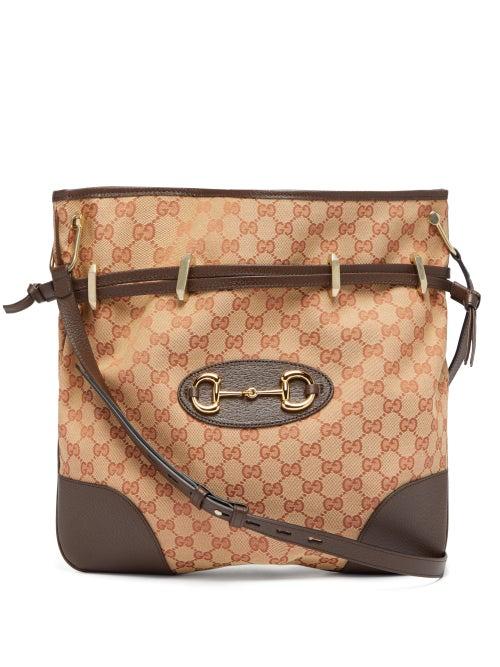 Matchesfashion.com Gucci - 1955 Gg-jacquard Horsebit Shoulder Bag - Womens - Beige Multi
