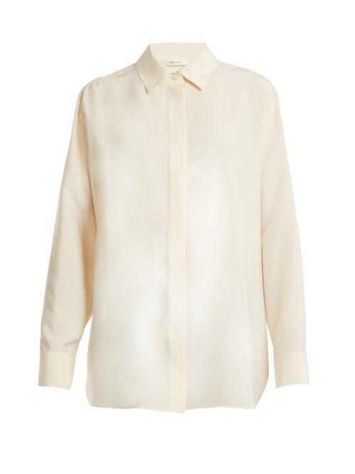 Matchesfashion.com The Row - Big Sisea Point Collar Silk Poplin Shirt - Womens - Cream