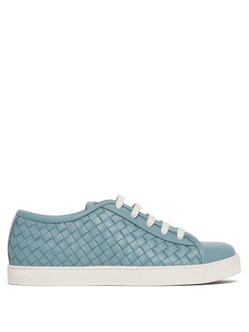 Matchesfashion.com Bottega Veneta - Intrecciato Leather Trainers - Womens - Blue