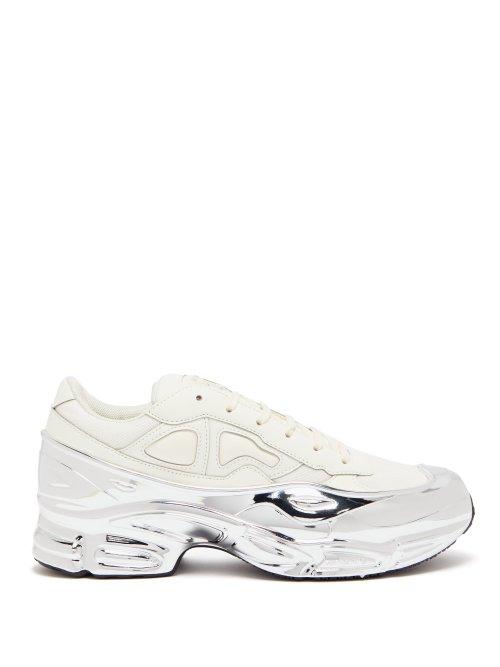 Matchesfashion.com Raf Simons X Adidas - Ozweego Metallic Wrap Mesh And Leather Trainers - Womens - White Silver