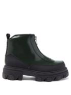 Matchesfashion.com Ganni - Zipped Topstitched Patent-leather Boots - Womens - Dark Green