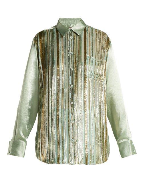 Matchesfashion.com Sies Marjan - Sander Velvet Stripe Silk Blend Shirt - Womens - Light Green