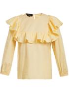 Matchesfashion.com Rochas - Round Neck Ruffled Cotton Blend Top - Womens - Light Yellow