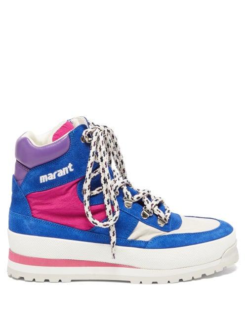 Isabel Marant - Bannry Leather Flatform High-top Trainers - Womens - Blue Multi
