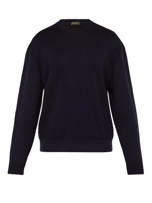 Matchesfashion.com Berluti - Leather Elbow Patch Sweatshirt - Mens - Navy