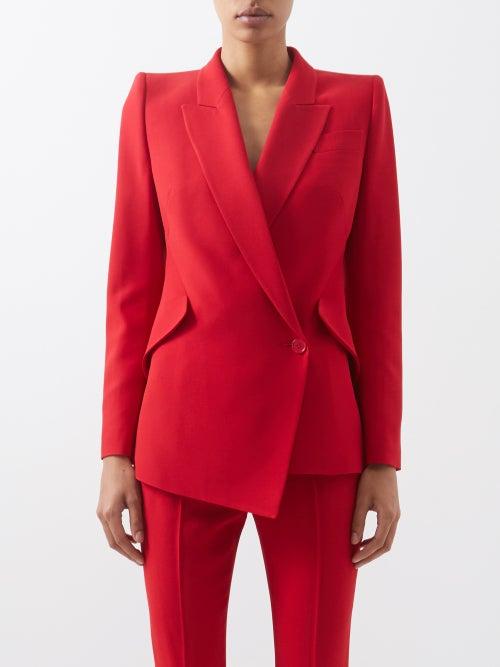 Alexander Mcqueen - Asymmetric Tailored Crepe Suit Jacket - Womens - Red