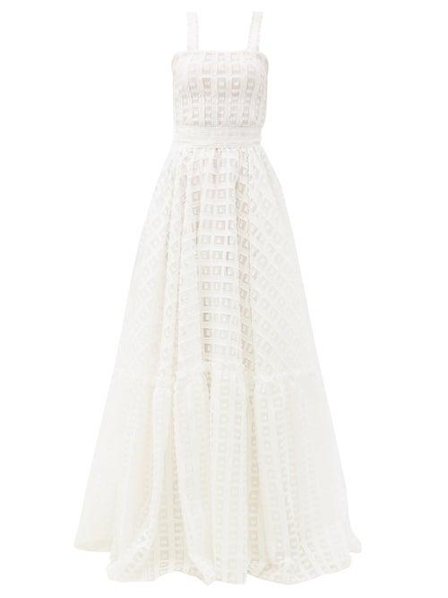 Matchesfashion.com Luisa Beccaria - Square-neck Fil-coup Organza Gown - Womens - White
