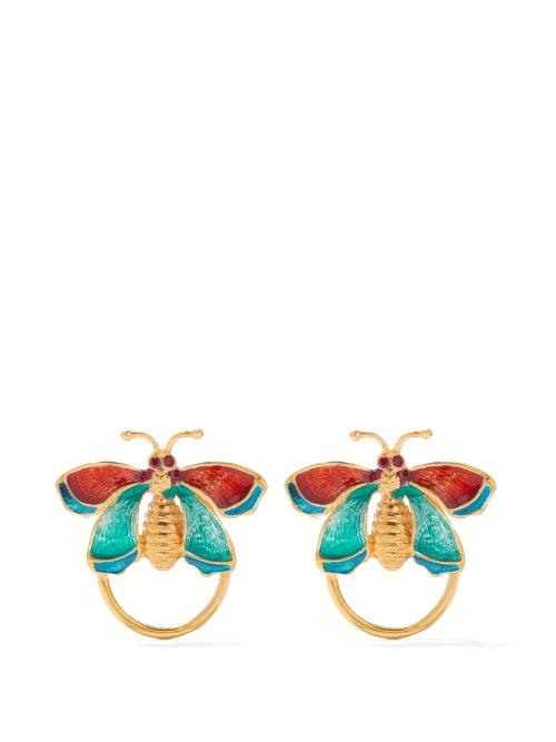 Chopova Lowena - Crystal And Enamel Butterfly Earrings - Womens - Gold Multi