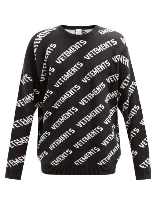 Mens Rtw Vetements - Logo-jacquard Cotton-blend Sweater - Mens - Black
