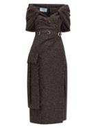 Matchesfashion.com Prada - Cape Panel Wool Blend Tweed Dress - Womens - Black White