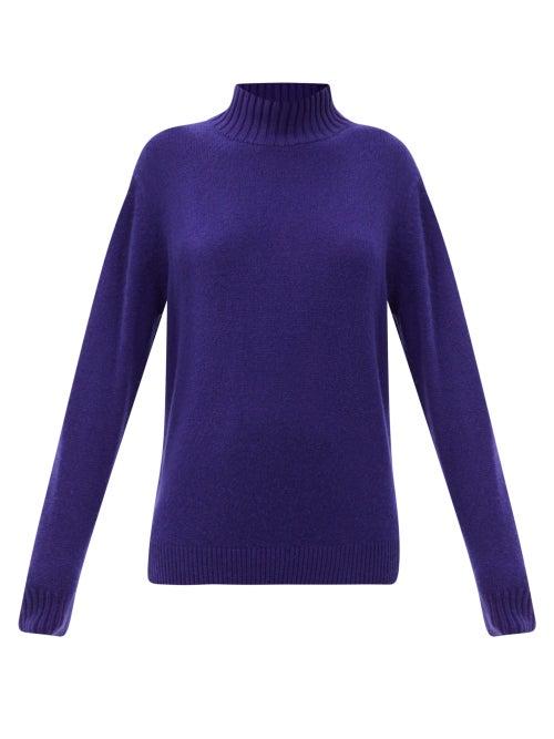 Matchesfashion.com The Elder Statesman - Oversized High-neck Cashmere Sweater - Womens - Navy