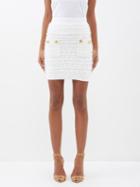 Balmain - Rivet-button Tweed Skirt - Womens - White