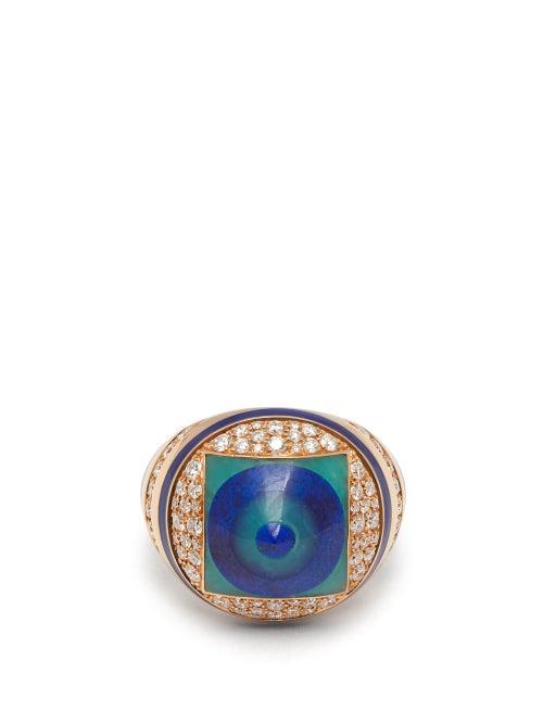 Matchesfashion.com Francesca Villa - You Spin Me Around Diamond & Lapis Ring - Womens - Blue