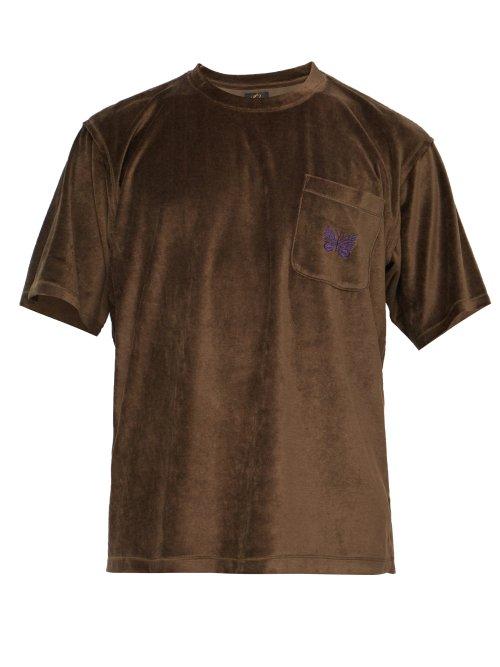 Matchesfashion.com Needles - Butterfly Embroidered Velvet T Shirt - Mens - Brown
