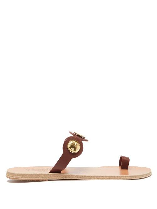 Matchesfashion.com Ancient Greek Sandals - Evelina Coin Embellished Leather Slides - Womens - Dark Brown
