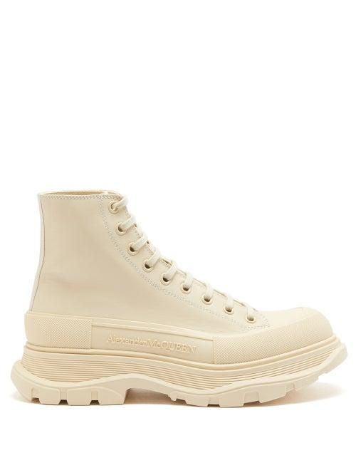 Alexander Mcqueen - Tread Slick Leather High-top Trainers - Mens - Beige