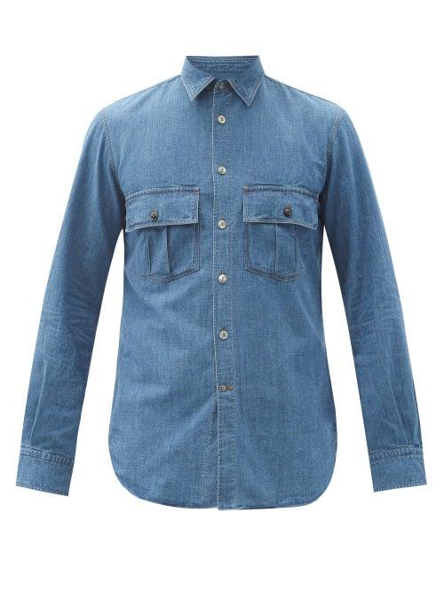Matchesfashion.com L.e.j - Passeggiata Flap Pocket Denim Shirt - Mens - Indigo