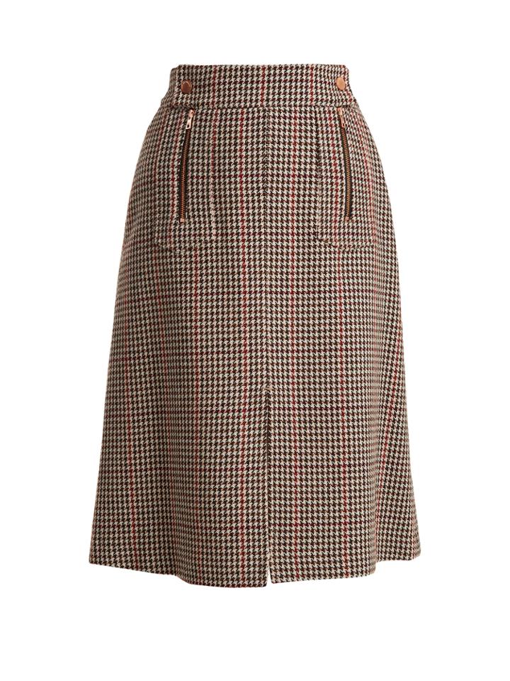 See By Chloé Hound's-tooth Wool-blend A-line Skirt