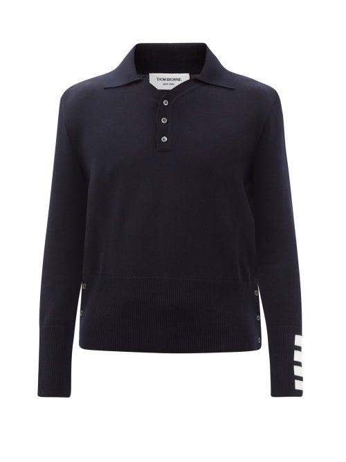 Thom Browne - Four-bar Merino Polo Shirt - Mens - Navy