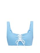 Matchesfashion.com Heidi Klein - Cairns Lace Up Ribbed Bikini Top - Womens - Light Blue