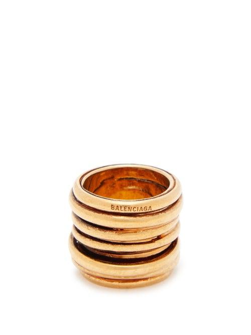 Matchesfashion.com Balenciaga - Logo Engraved Stacked Ring - Womens - Gold