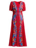 Matchesfashion.com Saloni - Lea Polka Dot Silk Crepe Dress - Womens - Red Multi