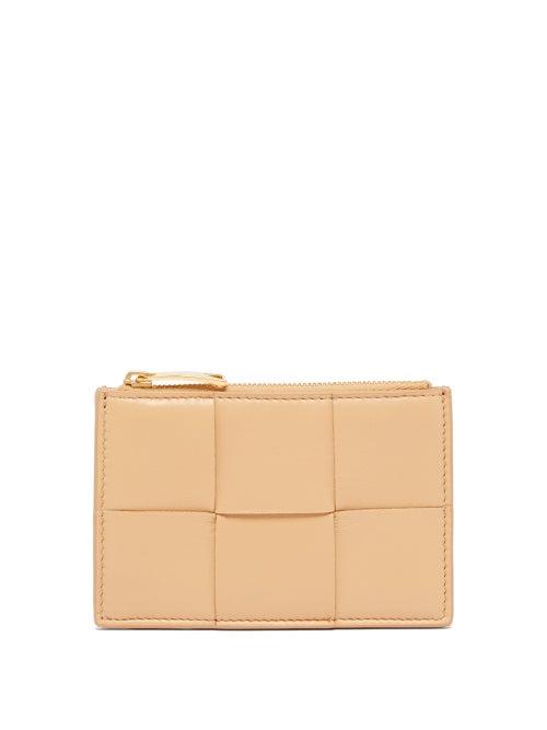 Bottega Veneta - Cassette Zipped Intrecciato-leather Cardholder - Womens - Beige