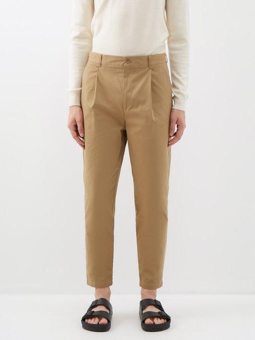 Raey - Single-pleat Organic Cotton Chinos - Mens - Dark Tan
