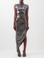 Norma Kamali - Roll-neck Asymmetrical Lam Dress - Womens - Grey Silver