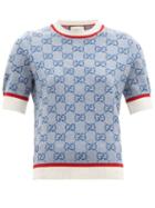 Matchesfashion.com Gucci - Gg Logo Jacquard Wool Blend Knitted Top - Womens - Blue Multi