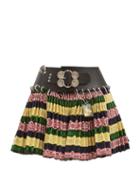 Matchesfashion.com Chopova Lowena - Leather-belt Striped Wool-jacquard Skirt - Womens - Black Multi