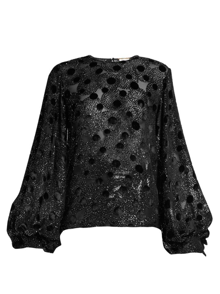 Saint Laurent Balloon-sleeved Dot-devor And Fil Coup Top