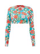 La Doublej - Surf Floral-print Long-sleeved Bikini Top - Womens - Red Blue