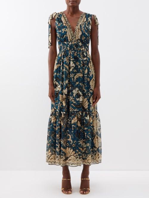 Ulla Johnson - Annalise Floral-print Silk-chiffon Maxi Dress - Womens - Dark Orange