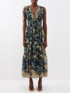 Ulla Johnson - Annalise Floral-print Silk-chiffon Maxi Dress - Womens - Dark Orange