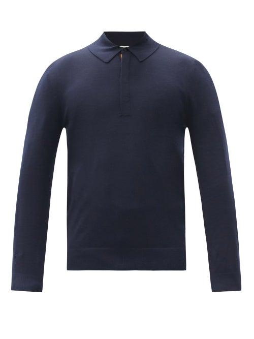 Matchesfashion.com Paul Smith - Long-sleeved Merino-wool Polo Shirt - Mens - Navy