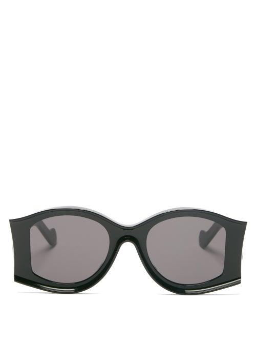 Matchesfashion.com Loewe Paula's Ibiza - Oversized Round Acetate Sunglasses - Womens - Black