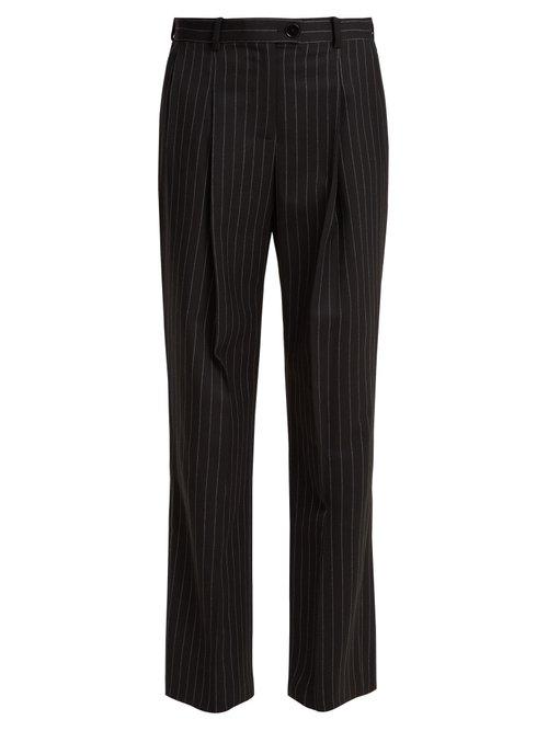 Matchesfashion.com Alexachung - Oversized Pinstriped Wool Blend Tailored Trousers - Womens - Black
