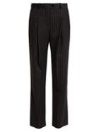 Matchesfashion.com Alexachung - Oversized Pinstriped Wool Blend Tailored Trousers - Womens - Black