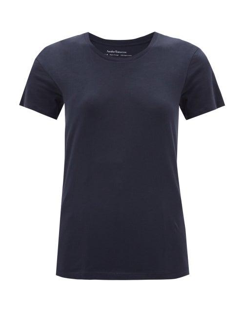 Another Tomorrow - Round-neck Organic-cotton T-shirt - Womens - Navy