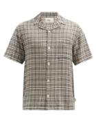 Mens Rtw Folk - Cuban-collar Check Short-sleeved Shirt - Mens - Black Multi